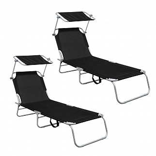Aga 2x Zahradní polohovací lehátko se stříškou Černé