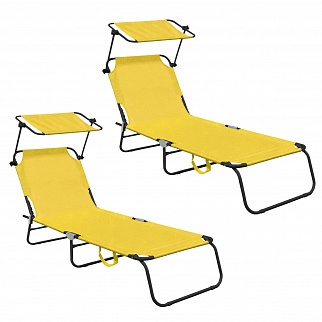Aga 2x Zahradní polohovací lehátko se stříškou Žluté