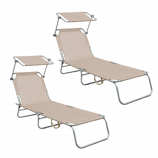 Aga 2x Zahradní polohovací lehátko se stříškou Béžové