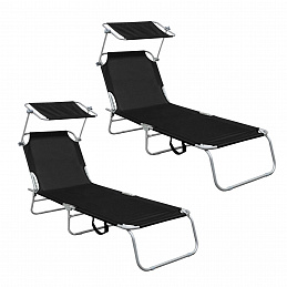 Aga 2x Zahradní polohovací lehátko se stříškou Černé