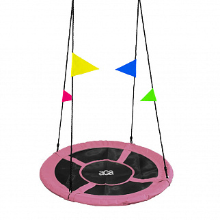 Aga Závěsný houpací kruh 110 cm Růžový s vlajkami