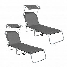 Aga 2x Zahradní polohovací lehátko se stříškou Šedé