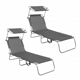 Aga 2x Zahradní polohovací lehátko se stříškou Šedé