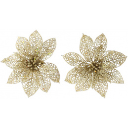 Zlaté třpytivé květy na klipu na vánoční stromeček