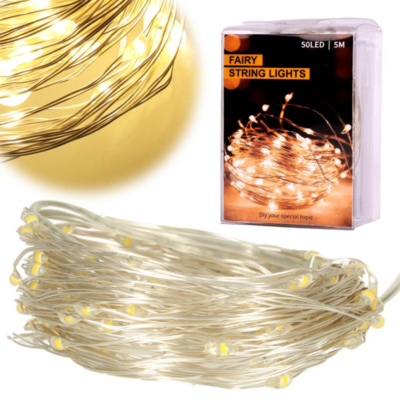 Aga LED Dekorativní Drát  5m 50 LED Teplá bílá