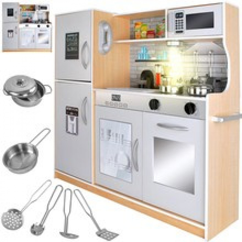 Dětská dřevěná kuchyňka s příslušenstvím XXL bílohnědá