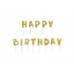 Dortové svíčky Happy Birthday zlaté