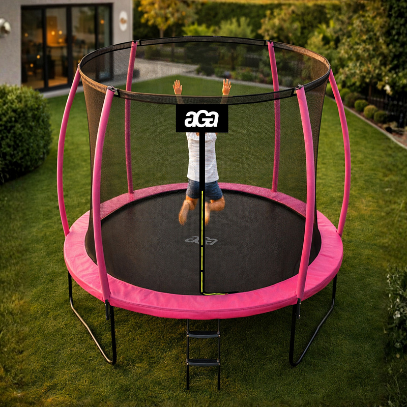Aga SPORT EXCLUSIVE Trampolína 250 cm Růžová + ochranná síť + žebřík - II. JAKOST