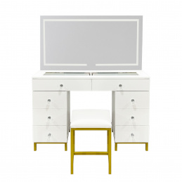 Aga Toaletní stolek se zrcadlem a osvětlením + taburet Matný bílý Aga Toaletní stolek se zrcadlem a osvětlením + taburet Matný bílý