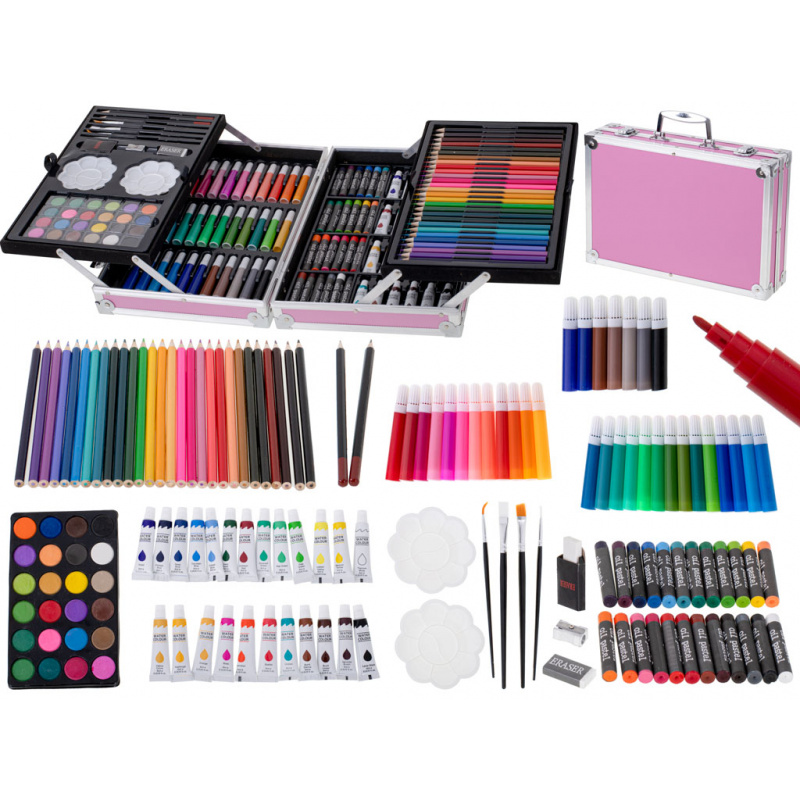 Aga Plastová malířská sada v kufříku 145 ks Růžová