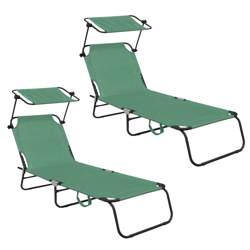 Aga 2x Zahradní polohovací lehátko se stříškou Světle zelené