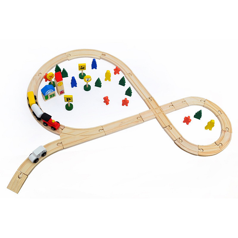 Wooden Toys Dřevěná vláčkodráha 48 dílků 6DZ074 - II.JAKOST