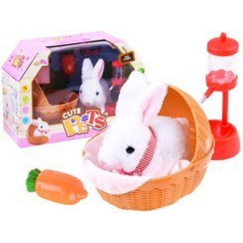 Interaktivní králík v košíku s doplňky ZA3551 - Bílý