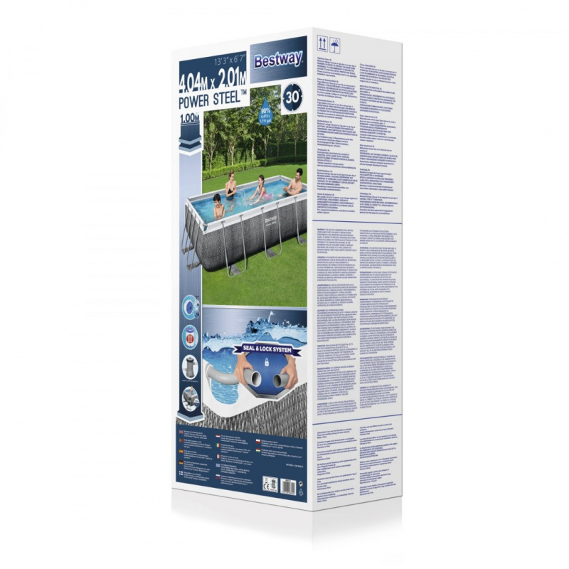 Power Steel 404x201x100 Imitace ratanu 13x6FT BESTWAY 6in1 Rack Pool + čerpadlo + žebřík
