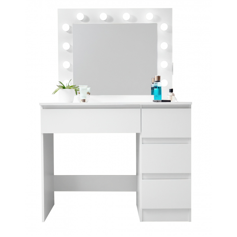 Aga Toaletní stolek se zrcadlem, osvětlením a el.zásuvkou Matný bílý