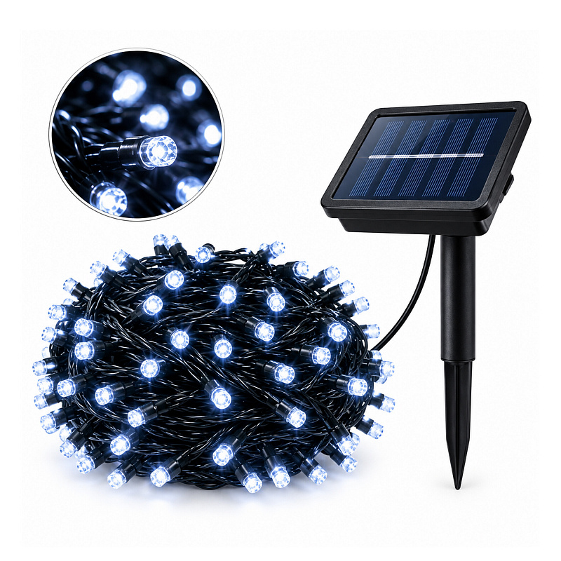 Aga Solární světelný řetěz 100 LED Studená bílá